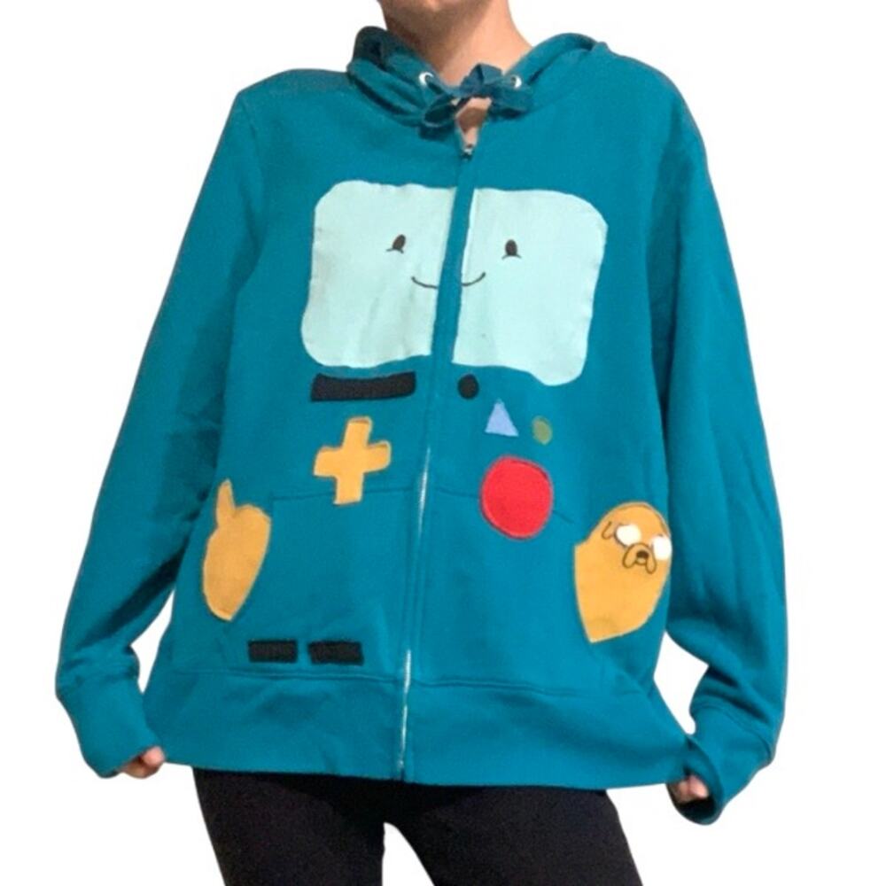 Custom Upcycled Adventure Time BMO Teal Zip Hoodie – XXL